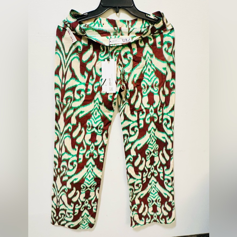 Zara NWT Bold Bright Boho Psychedelic Beachy Lightweight Pants Size XS